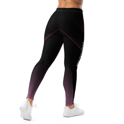 Black and purple leggings with a brand logo on a white background