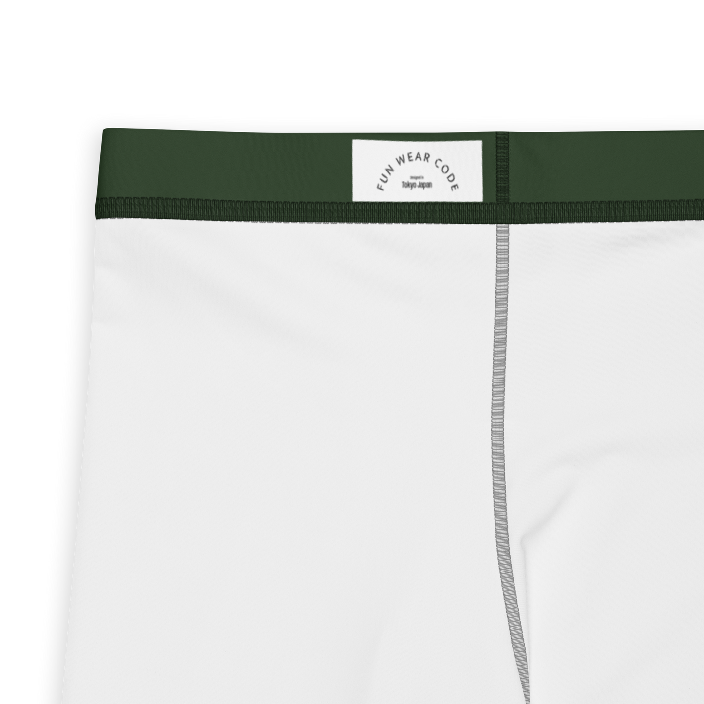 White athletic leggings with a green waistband and brand label 'Funwearcode' on a white background