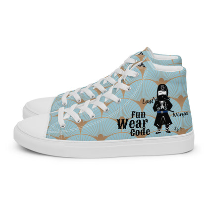 High-top sneakers with a ninja graphic and 'Fun Wear Code' text logo on a white background